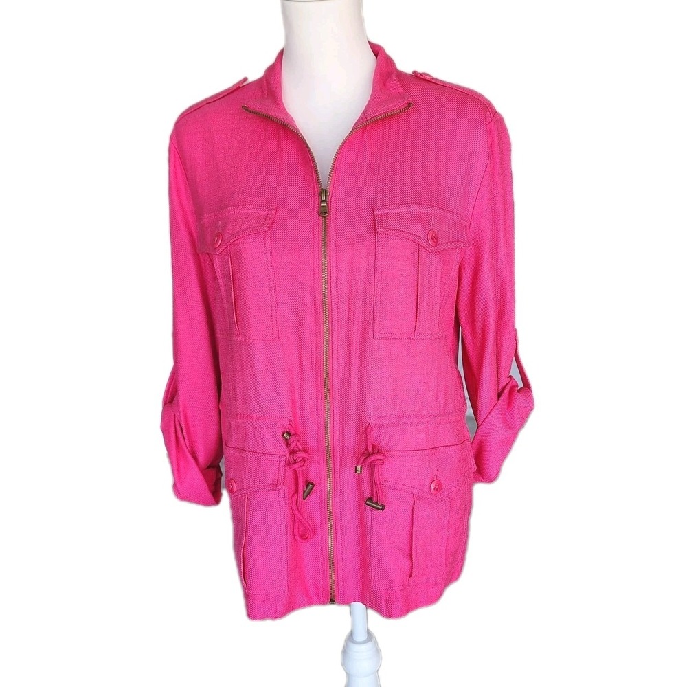Trina Turk Buoyant Jacket Womens Medium 6 Pink Paradise Drawstring Casual Office